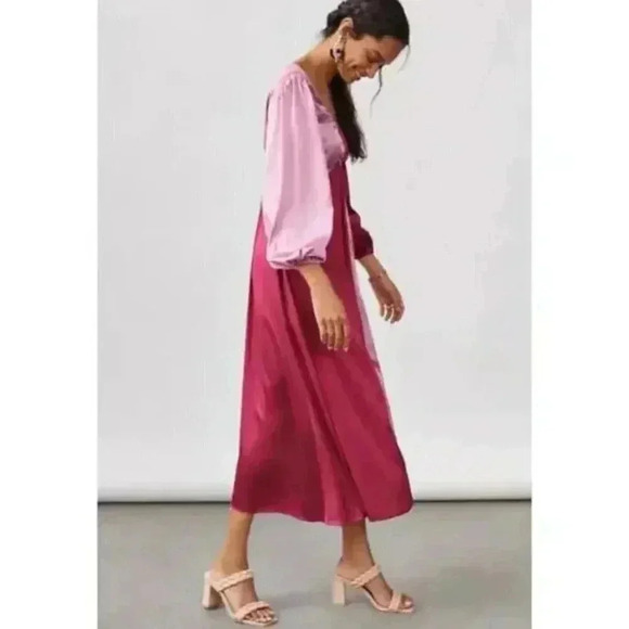 Anthropologie Porridge Pink Colorblocked Long Sleeve Maxi Dress - Size XSmall - Picture 4 of 4
